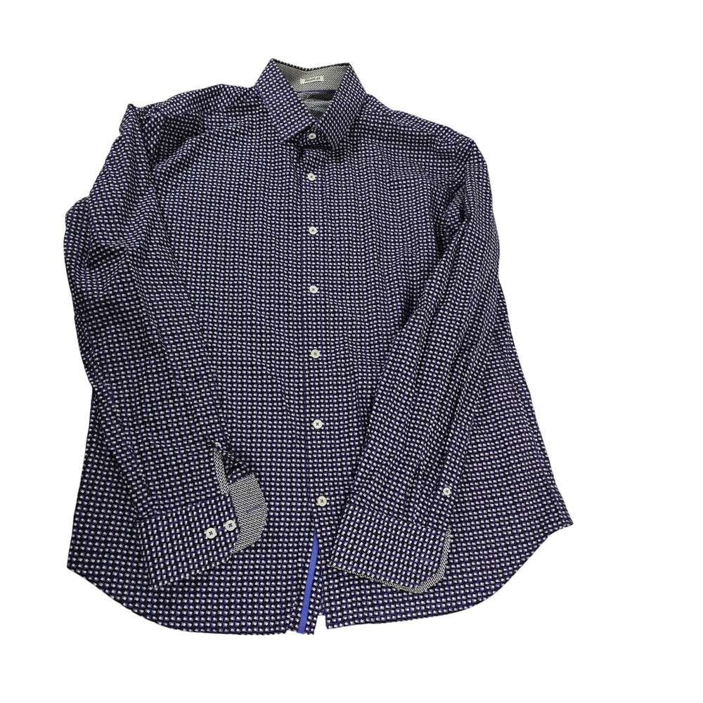 Bugatchi‎ Uomo Men's Long Sleeve Patterned Dress Shirt Shaped Fit L
